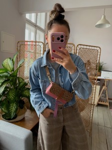 Mobiler Pink Elephant + Leopard II Camel Suede 