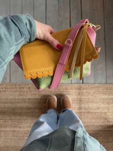 Mid Lola Full Two Wavy Pink Bubbles + Olive Roses + Mustard + Honey