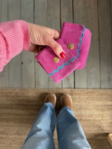 Headphone Case + Card Holder Fuchsia Suede + Turquoise Suede