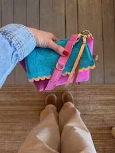 Mini Lola Two Wavy Fuchsia Suede + Turquoise Suede + Golden Pink