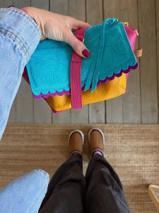 Mid Lola Full Two Wavy Fuchsia + Mustard + Turquoise Roses Suede