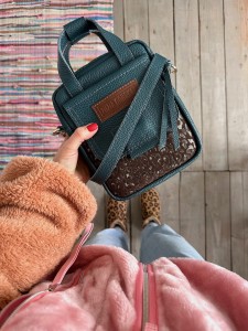 Sachet Clap Petrol + Leopard Nubuck Choco 